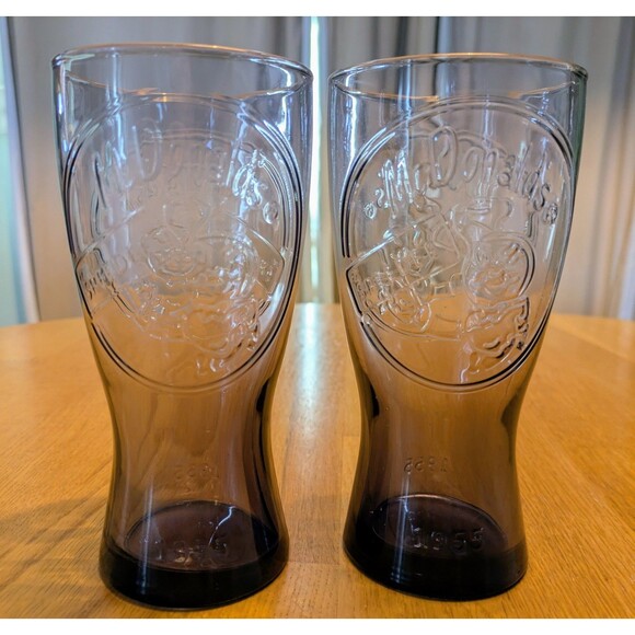 2 Vintage 1955 Purple  6.5" MCDONALDS SPEEDEE Coke Pepsi Glass Collectors Glass - Picture 1 of 6